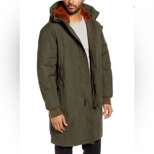 Cole Haan Heavy Tech Faux-Fur Hooded Down Parka Coat in Olive Green